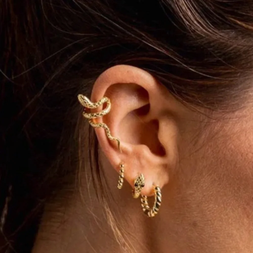 $79 NEW - Gold Sterling Silver snake cuff wrap earring